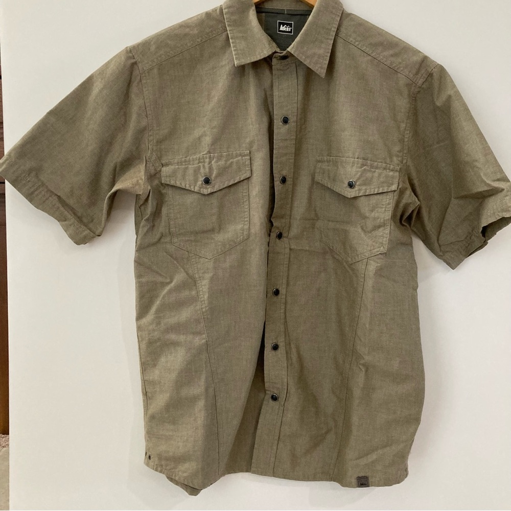 REI Tan Casual Button Down Short Sleeve Shirt